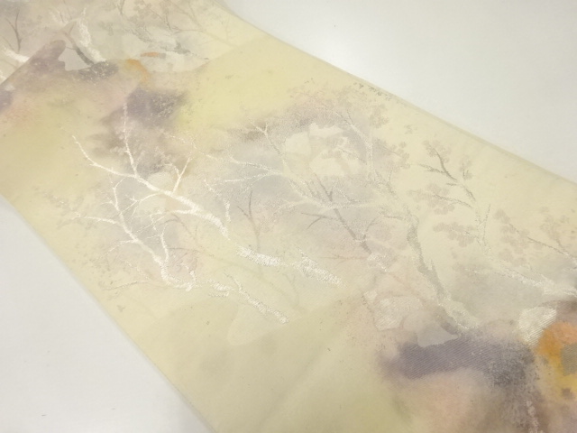 JAPANESE KIMONO / ANTIQUE FUKURO OBI / SILK / WOVEN TREES